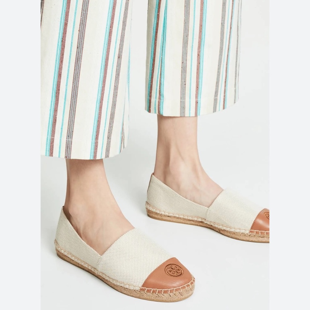 Tory Burch Color Block Tan Leather Flat Espadrille 9.5